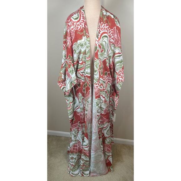 ANDREA IYAMAH Gamba Abstract Mushroom Red and Green Kimono Robe Maxi Dress - Picture 6 of 12